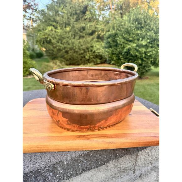 Vintage Hammered Copper Pot Planter 15x10.5” Brass Handles Made In Turkey 4.2 Lb